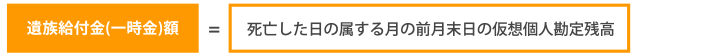 遺族給付⾦(⼀時⾦)額＝死亡した⽇の属する⽉の前⽉末⽇の仮想個⼈勘定残⾼